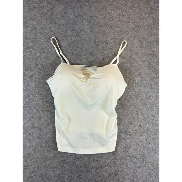 Energie Cami Top Womens L White Ruched Built In Bra Spaghetti Strap Fitted Tank - Picture 1 of 7